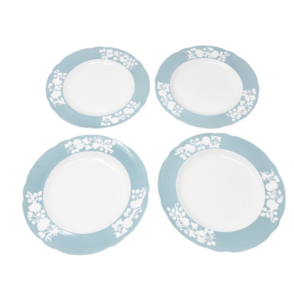 Spode England Blue White Leaf Edge Rim Salad Dessert Plates Set of 4 RARE Bridal